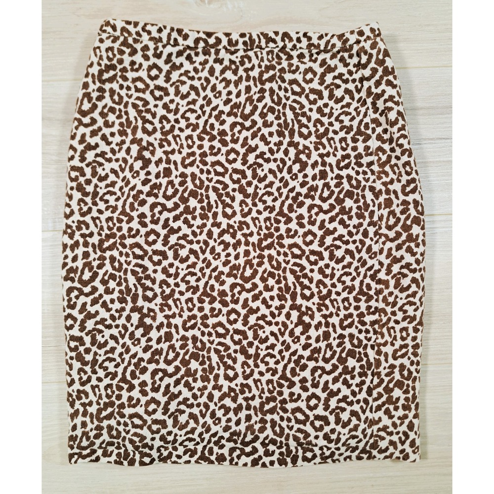 J.Crew Leopard Print Linen Pencil Skirt Brown Tan Animal Print Womens‎ Size 4